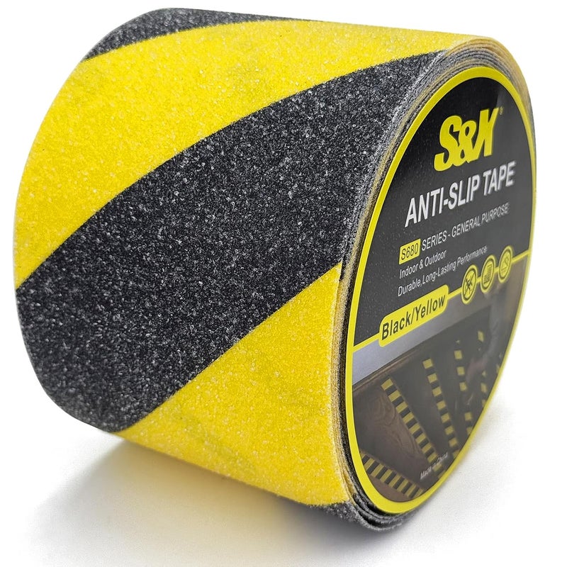 SX Black/Yellow Anti Slip Tape 4" x 33 FT, Heavy-Duty Grip Tape for Stairs Outdoor Waterproof Safety Non Skid Roll High Traction Non Slip Treads with Hard-Wearing Surface - Image 1